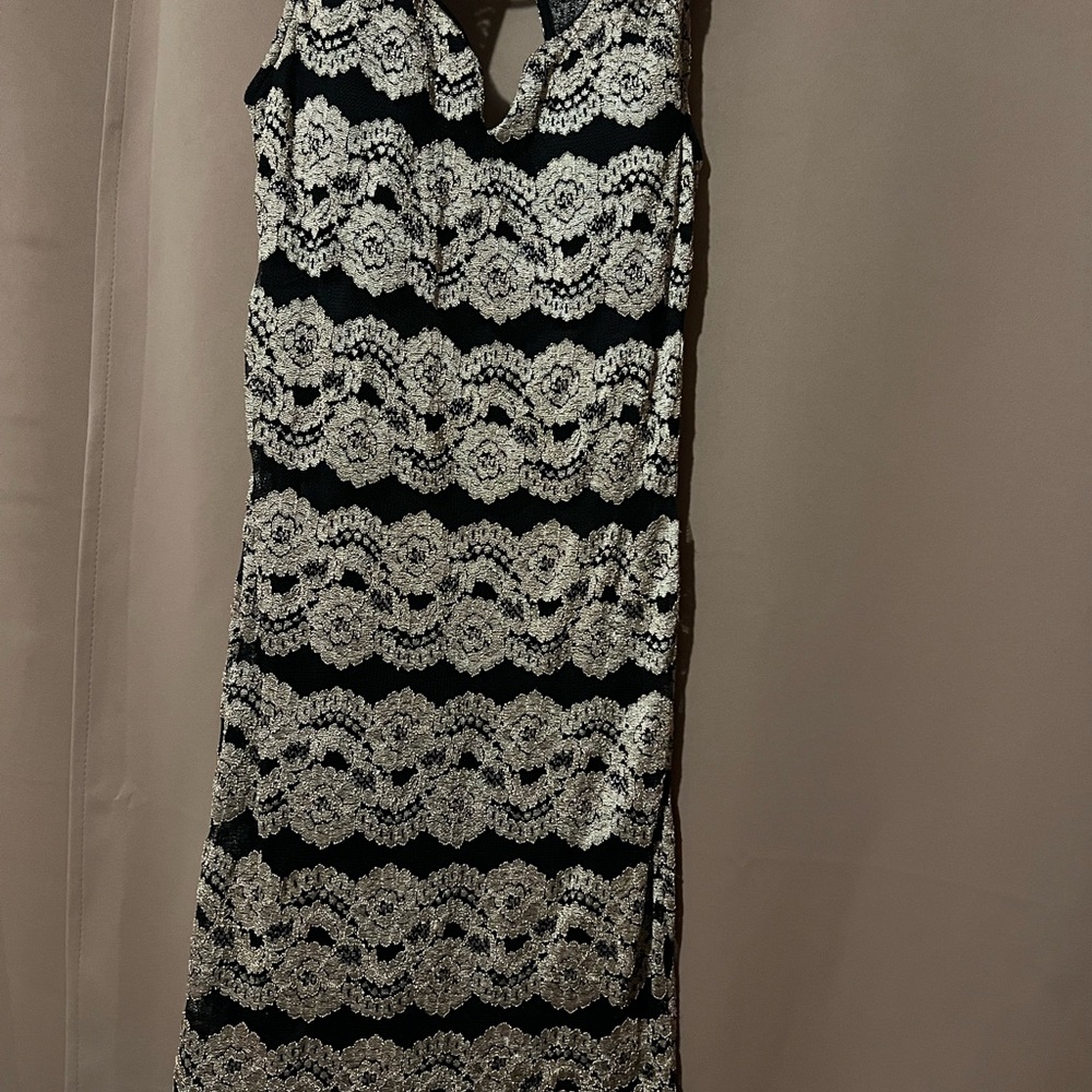 Celine Black and White Backless Lace Dress